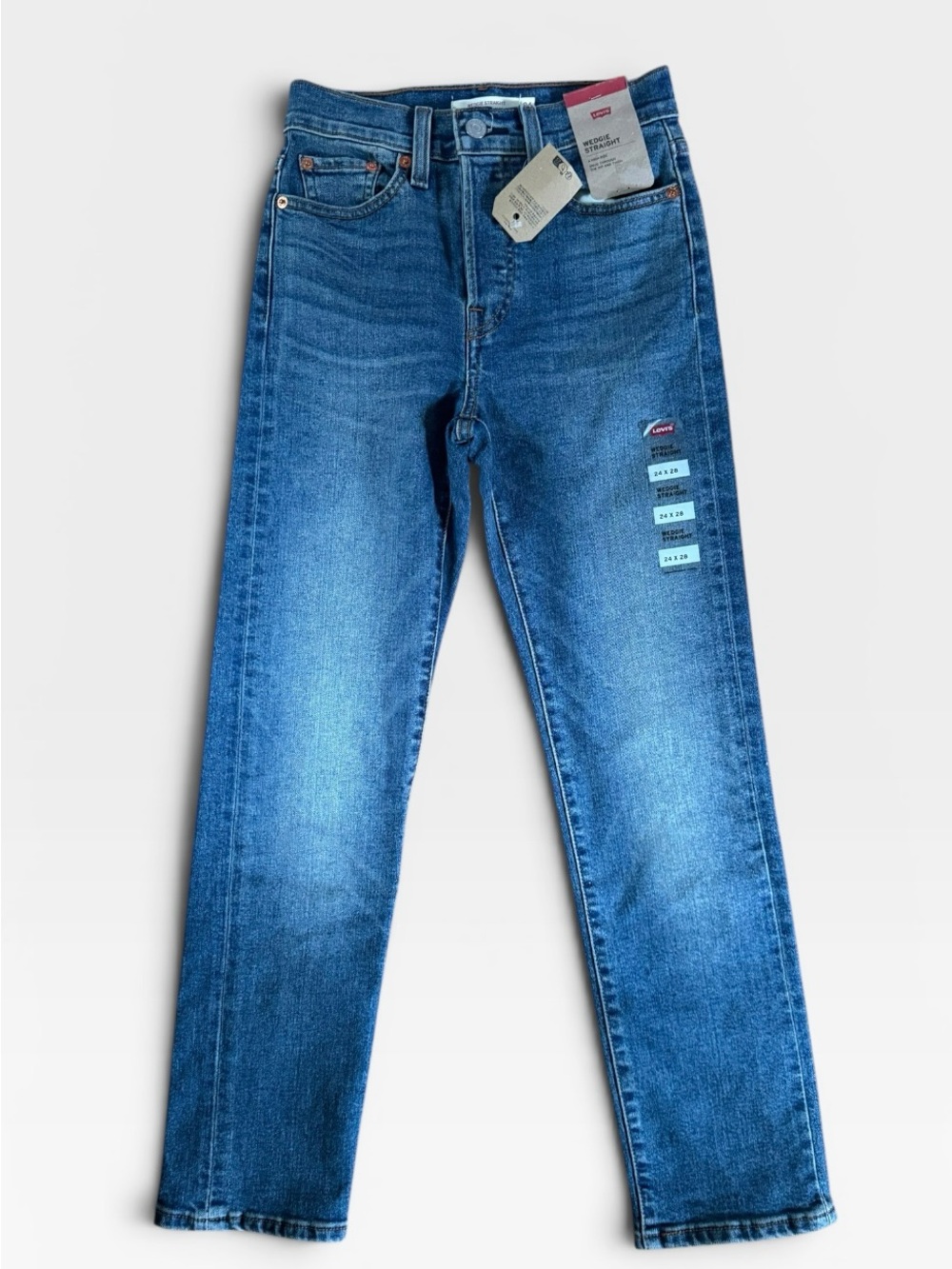 Wedgie Straight Blue Denim Jeans 24” waist Elastic Button-fly
